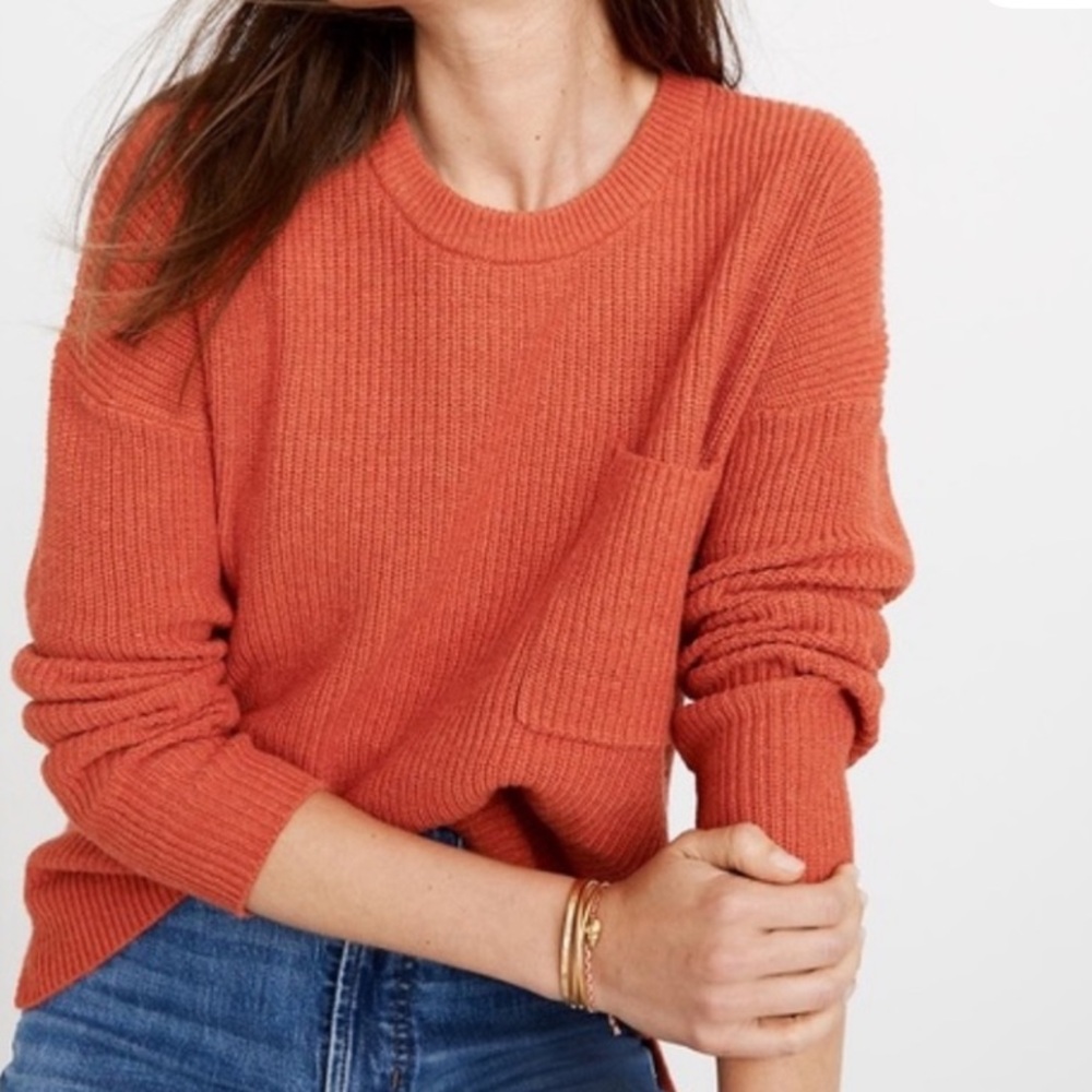 Madewell Women's Brick Red Crew Neck Oversized Sweater